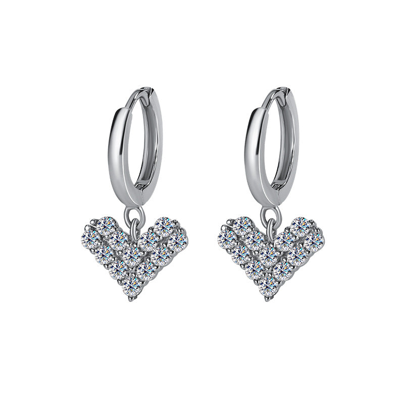 Exclusive for cross-border S925Silver Moissanite Heart Earrings Light Luxury Versatile High-end Moissanite Women's Factory Wholesale