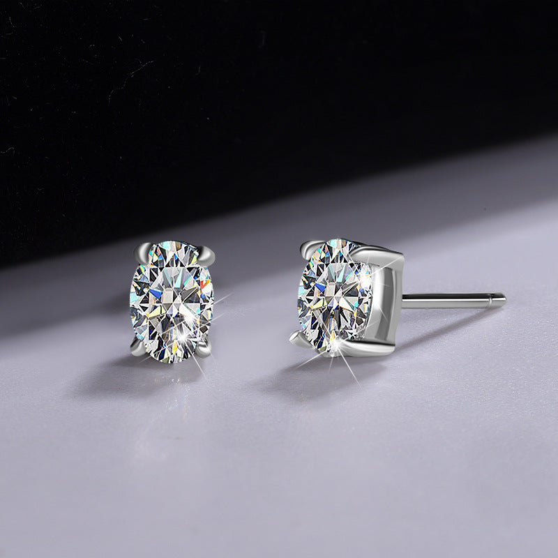 Cross-border hot selling925Sterling Silver Pigeon Egg Moissanite Egg Shape4Claw Earrings for Women, Chanel Style Earrings, In Stock Wholesale