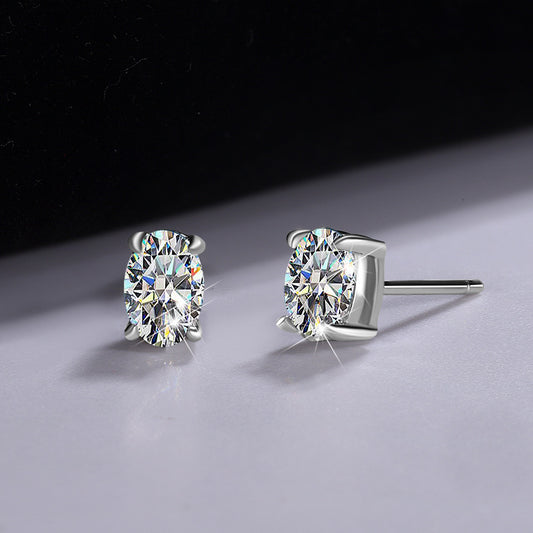 Cross-border hot selling925Sterling Silver Pigeon Egg Moissanite Egg Shape4Claw Earrings for Women, Chanel Style Earrings, In Stock Wholesale