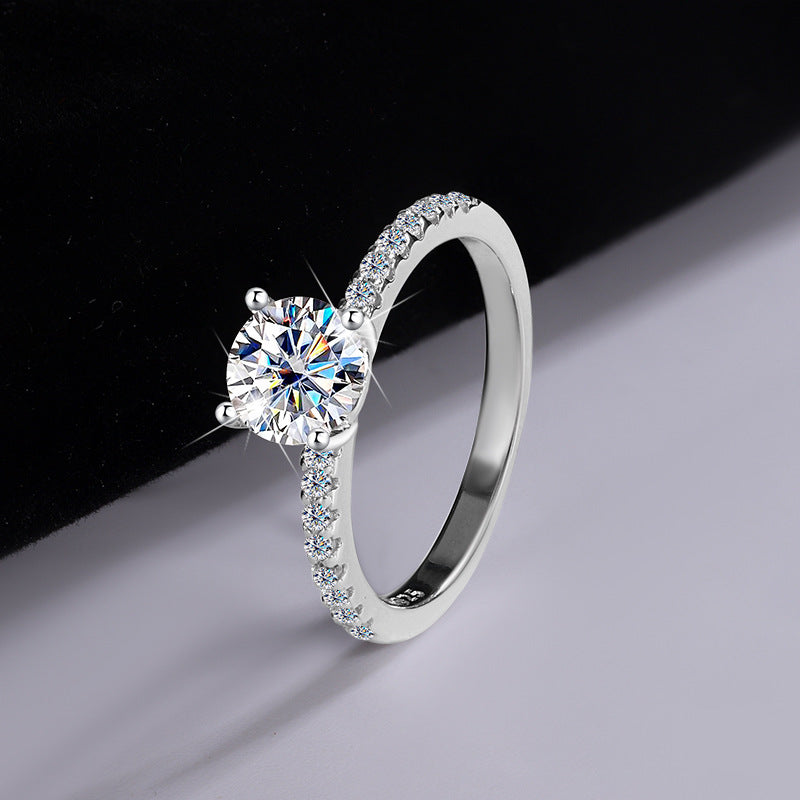 Exclusive for cross-border S925Silver Simple Four-Prong Moissanite High-End Fashion Birthday Gift Wedding Ring Factory Wholesale