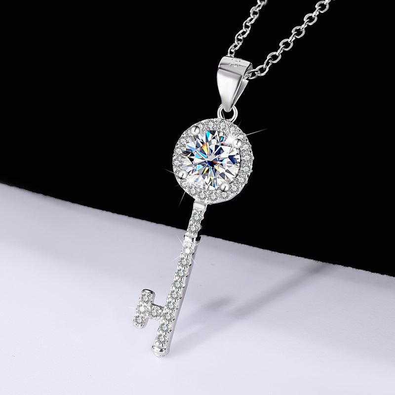 s925Sterling Silver Key Necklace Silver Pendant Moissanite Women's Classic Fashion Collarbone Chain In Stock Wholesale Jewelry