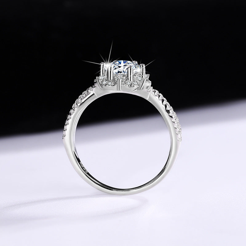 Cross-Border S925Sterling Silver Princess Elsa One Carat D Moissanite Diamond Ring for Women, Internet Celebrity Versatile Jewelry Wholesale