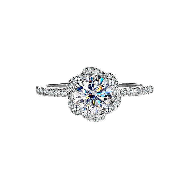 Sterling Silver S925【Bloom】Rose Flower Moissanite Diamond Ring Female Hand Holding Flower Real Diamond Ring Wedding Proposal Girlfriend