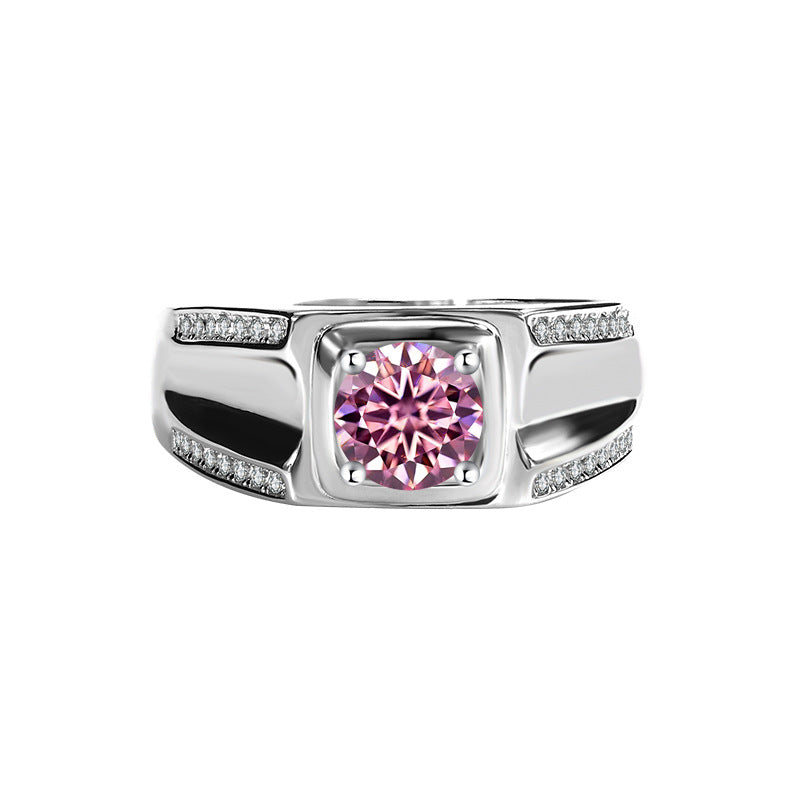 Source Manufacturer S925Pure Silver Moissanite Men's Ring1Carat Double Row Micro Inlaid Large Men's Ring Luxury European and American Fashion