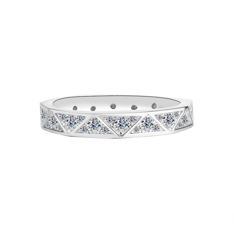 Cross-border hot selling S925Silver and You Companion Couple Rings Moissanite Full Inlay Row Rings Diamond-Shaped Rings Source Factory
