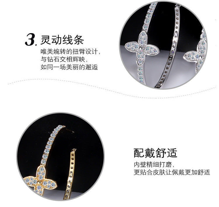 S925Pure Silver Moissanite European and American Style Flower Large Hoop Earrings Elegant Hoop High-end French Earrings Manufacturer Wholesale