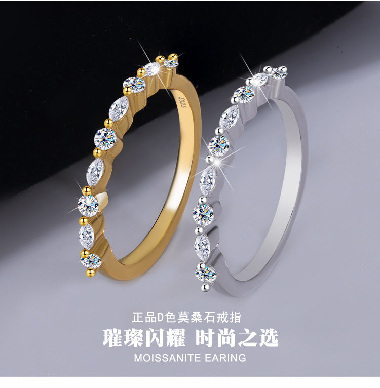 S925Sterling Silver Marquise Moissanite Ring for Women, European and American Trendy Stackable Ring, Double Layer Wearable Women's Ring, Factory Wholesale