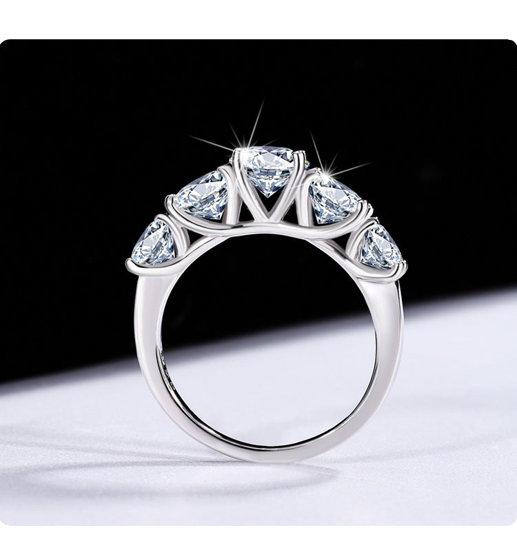 S925Silver D Genuine Moissanite Five-Star Radiance Ring for Women, Simulated Diamond Ring, Platinum-Plated Diamond Ring Wholesale