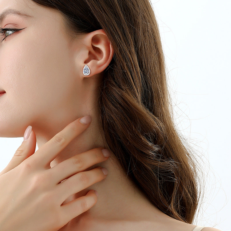 Hot Sale S925Sterling Silver Water Drop Earrings Pear Shape Moissanite Earrings Simple Versatile High-end Earrings Manufacturer Wholesale