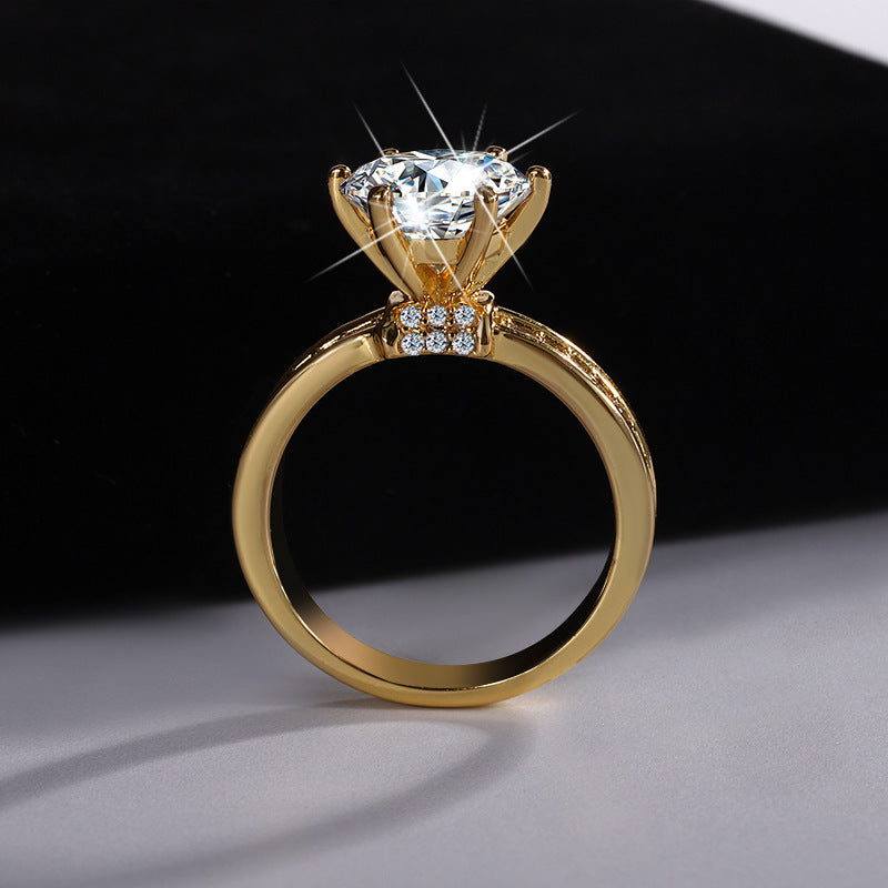 Factory Hot Sale S925Silver Moissanite High Crown Queen Women's Ring Gold Plated Diamond Imitation Proposal Wedding Diamond Ring