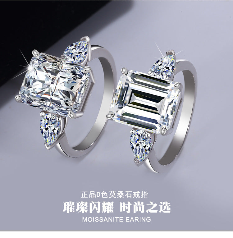 Exclusive for cross-border S925Silver Moissanite Radiant Cut Ring5 Carat Luxury Super Flash Shaped Diamond Women's Ring Wholesale