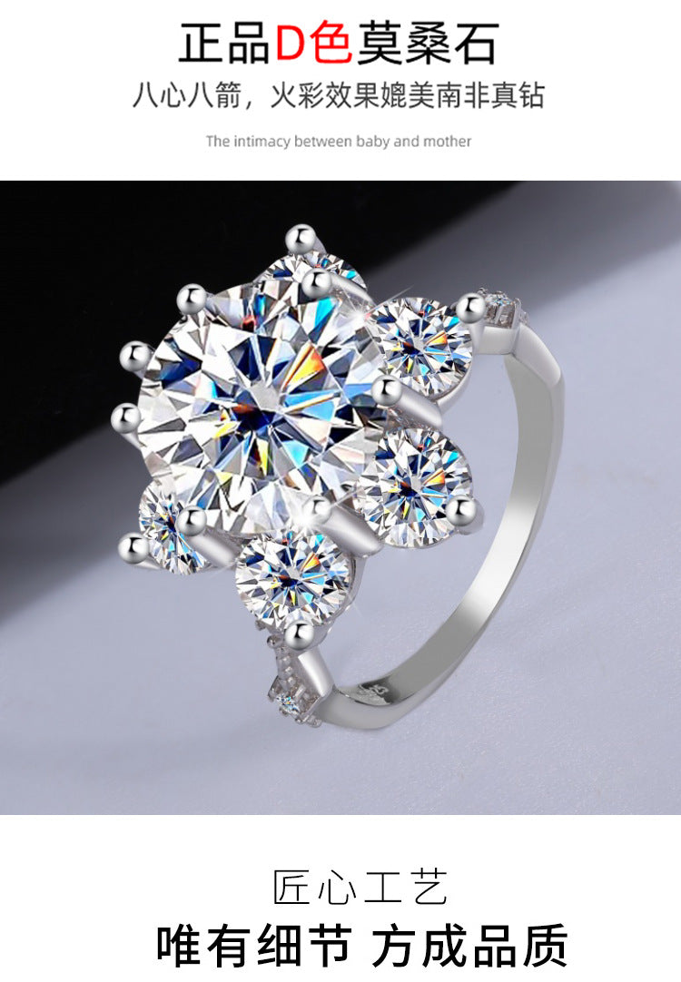 A4   S925Sterling Silver Ring Moissanite5Carat Crown Women's Ring Super Sparkling Pigeon Egg Wedding Ring Wholesale