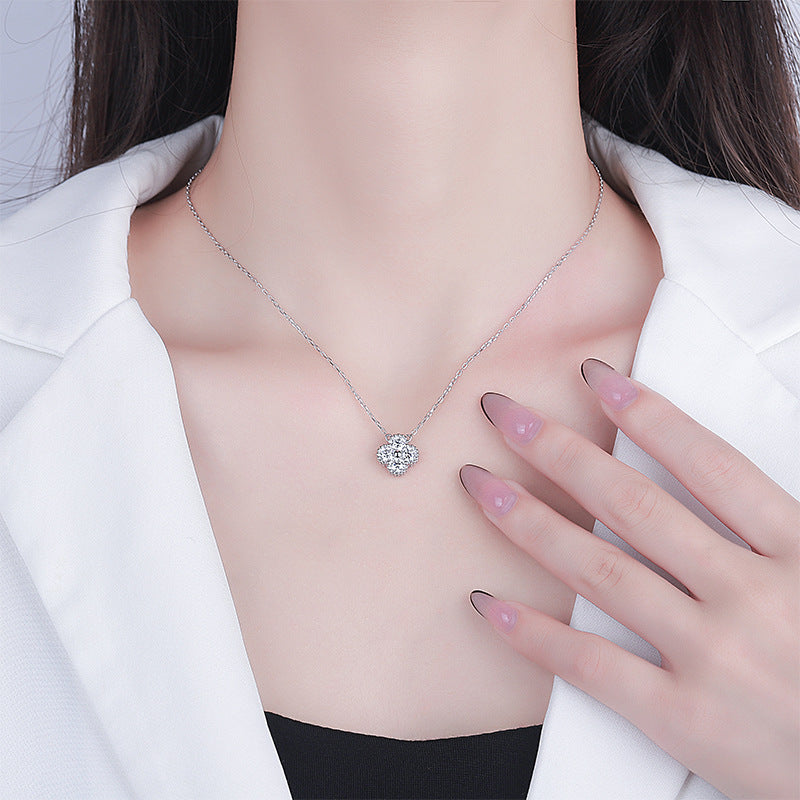 S925Sterling Silver Moissanite Four-Leaf Clover Three-Piece Set Bracelet Necklace Women's Earrings Multiple Styles TikTok Live Factory Wholesale