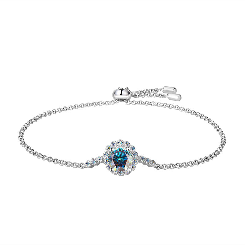 S925Sterling Silver Moissanite Round Bracelet Fashion Simple Small Daisy Bangle for Women Adjustable Size Factory Wholesale