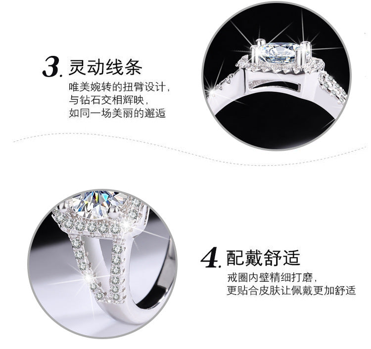 S925Sterling Silver Ring Double Row Square Moissanite Ring Proposal Wedding Women's Diamond Ring Manufacturer Wholesale Genuine Diamond Direct Sale