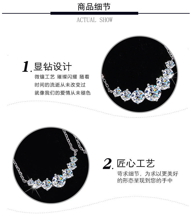 S925Pure Silver Smiling Seven Princess Moissanite Necklace High-end Versatile Collarbone Chain Moissanite Pendant Wholesale