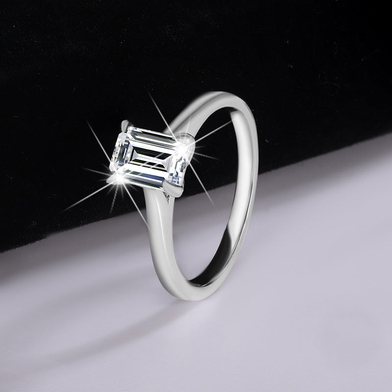 925Silver1Carat D Moissanite Ring Simple Four-Prong Emerald Cut Moissanite T Classic Home Items Wholesale