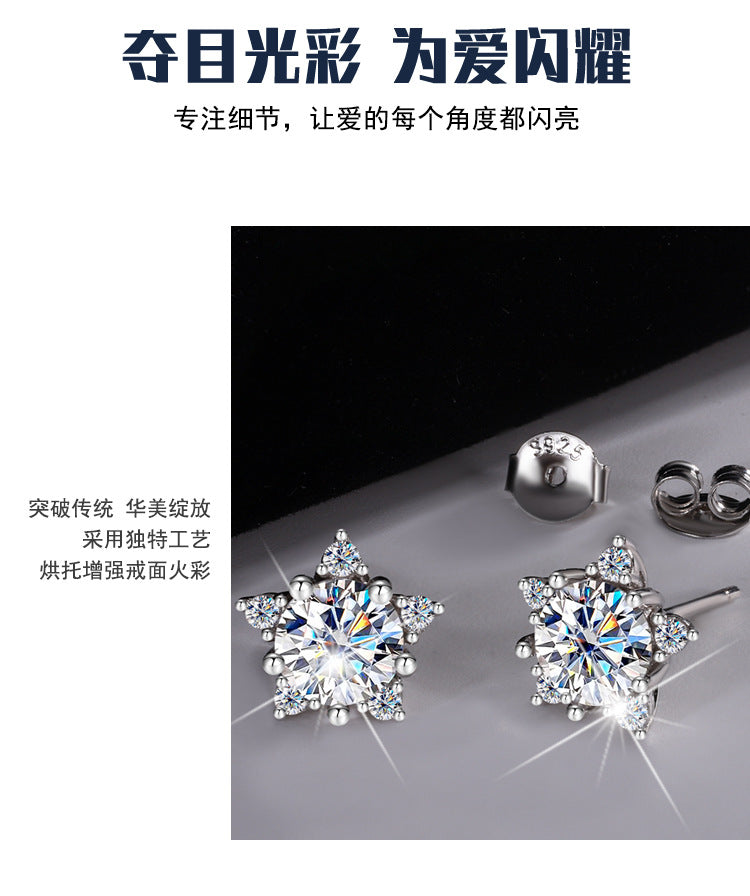S925Sterling Silver Five-Pointed Star Moissanite Earrings High-End Fashion Versatile Sweet Moissanite Earrings for Women Cross-Border Source