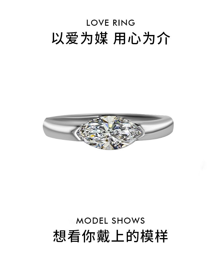 Cross-border hot selling S925Sterling Silver Horse Eye Ring1Carat Moissanite5×10mm Minimalist New Style with Advanced Design Sense