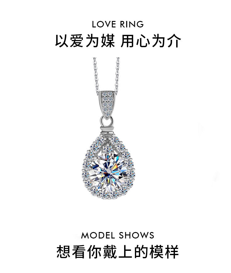 Cross-border hot selling S925Sterling Silver Moissanite Necklace for Women Water Drop Pendant High-end Fashion Versatile Necklace Wholesale