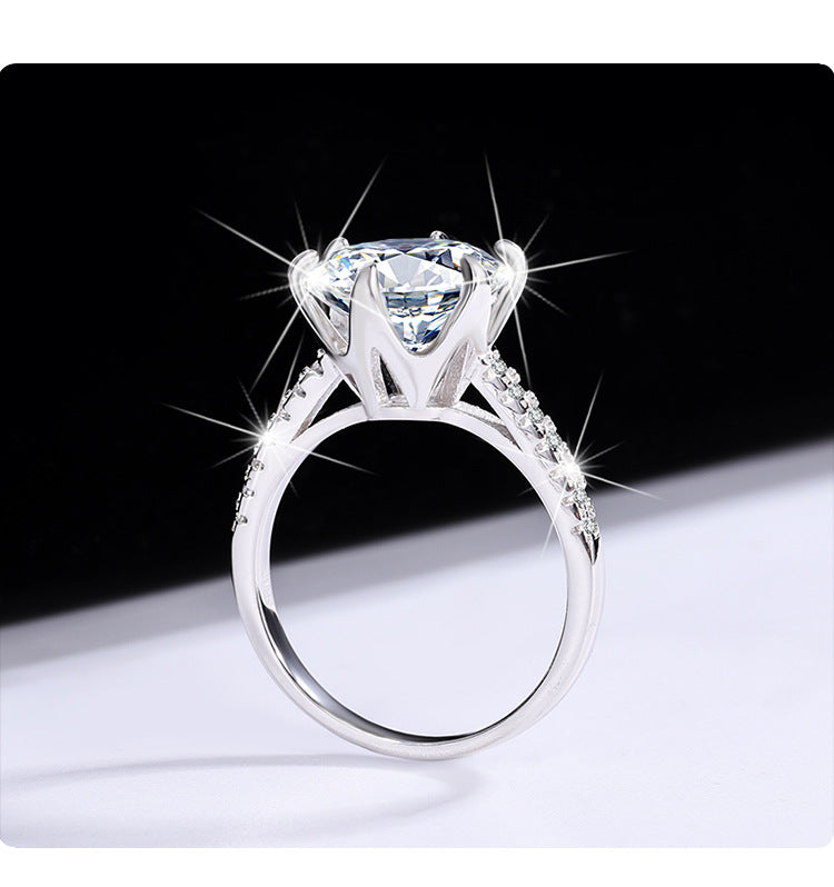 s925Sterling Silver Ring Moissanite Elegant Goddess Classic Six-Prong Carat Moissanite Diamond Women's Oval Wedding Ring