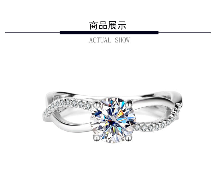 Pure Silver Genuine Moissanite Liu Shi Same Style Women's Diamond Ring1Carat Wedding Real Diamond Proposal Ring for Girlfriend