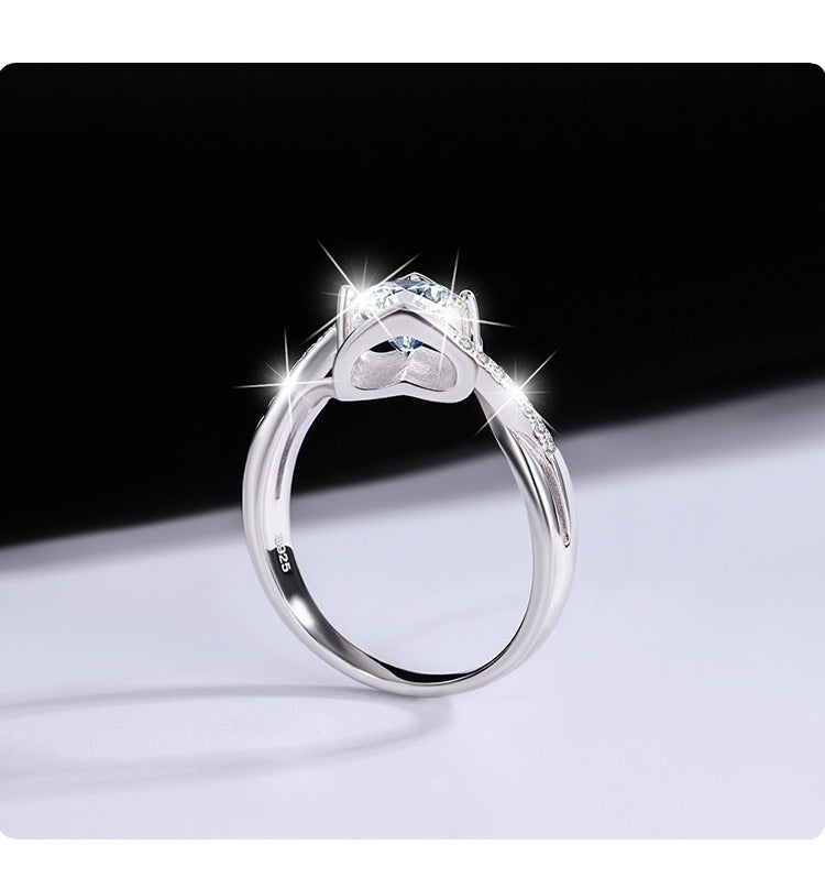 s925Sterling Silver Ring Moissanite Women's Ring Twist Arm Micro Inlay Angel's Kiss Proposal Factory Wholesale Moissanite