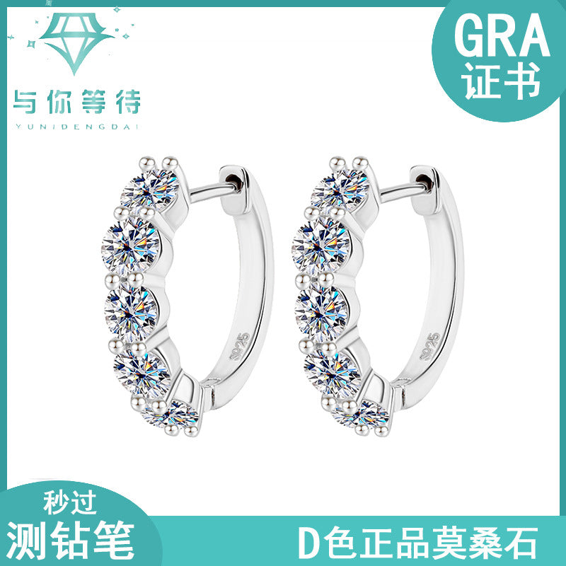 Cross-Border Europe and America S925Sterling Silver Moissanite Earrings D Genuine Color3Carat High-End Full Diamond Moissanite Earrings Wholesale