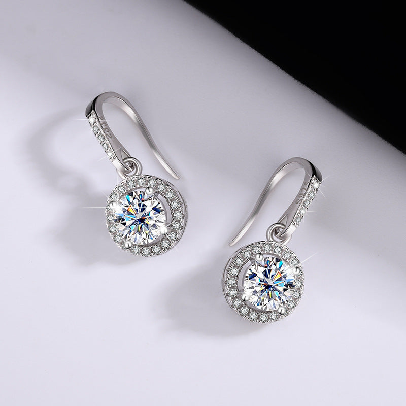 Cross-Border S925Silver Moissanite Luxury Round Stone Silver Ear Hook Source Factory Accessories Jewelry Wholesale Live Handmade