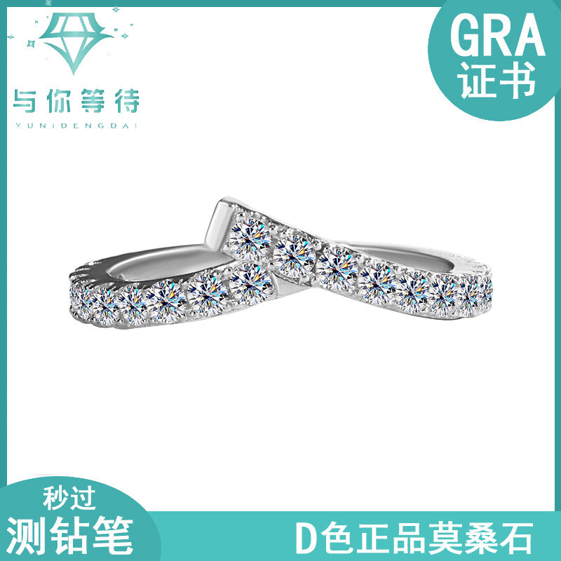Cross-Border S925Sterling Silver Ring for Women Asymmetric Cross Row Diamond Style High-end Simple Stacking Ring Wholesale