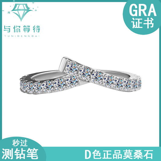 Cross-Border S925Sterling Silver Ring for Women Asymmetric Cross Row Diamond Style High-end Simple Stacking Ring Wholesale