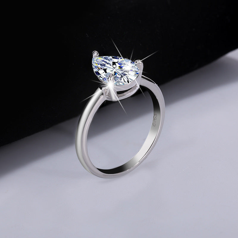Cross-border hot selling S925Sterling Silver Water Drop Moissanite Ring Simple Classic Pear Shape Moissanite Diamond Women's Ring Factory Wholesale