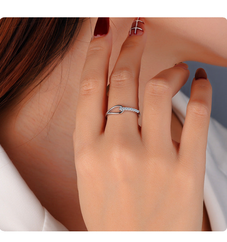 S925Silver Moissanite Heart-to-Heart Ring Korean Version Simple Row Diamond Internet Celebrity Niche Design Ring Cross-Border Wholesale