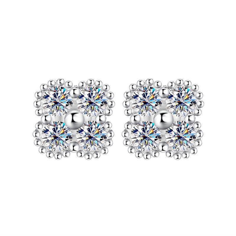 S925Sterling Silver Moissanite Four-Leaf Clover Three-Piece Set Bracelet Necklace Women's Earrings Multiple Styles TikTok Live Factory Wholesale