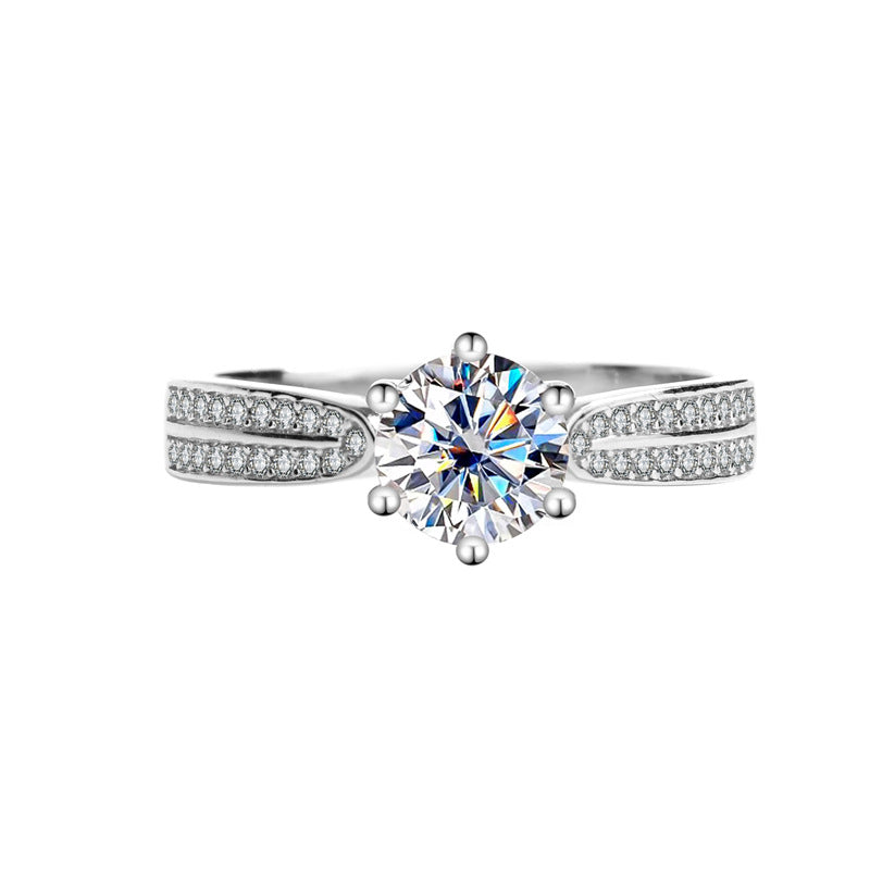 S925Silver Moissanite Starlight Queen Ring Wedding Proposal Pure Silver Ring Six-Prong Diamond Female Factory Brilliant