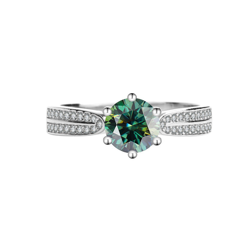 S925Silver Moissanite Starlight Queen Ring Wedding Proposal Pure Silver Ring Six-Prong Diamond Female Factory Brilliant