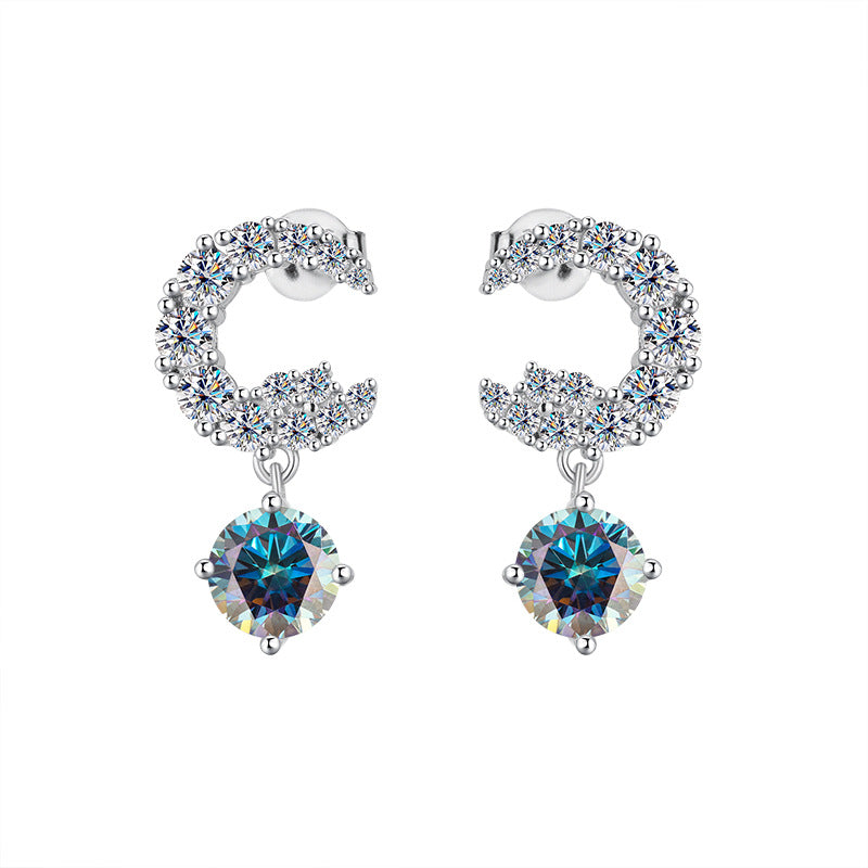 Best seller in europe and america S925Sterling Silver Moissanite Small Moon Earrings Simple Studs Inlaid with Diamonds Light Luxury Earrings Factory Wholesale
