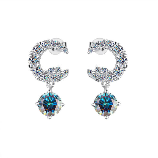 Best seller in europe and america S925Sterling Silver Moissanite Small Moon Earrings Simple Studs Inlaid with Diamonds Light Luxury Earrings Factory Wholesale