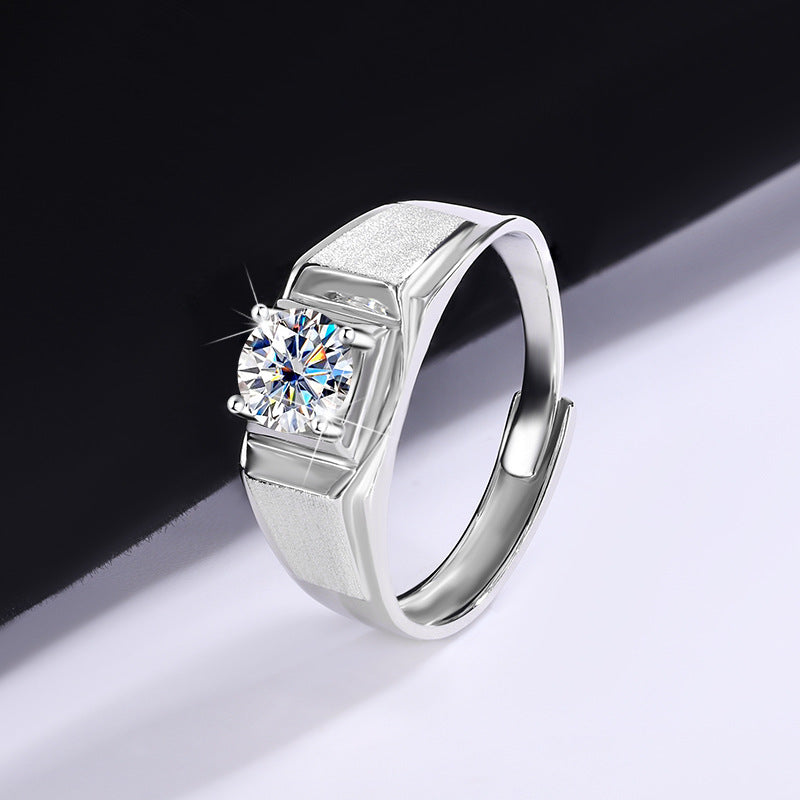 Cross-border hot selling S925Sterling Silver Moissanite Couple Rings Adjustable Open Proposal Wedding Rings Factory Wholesale