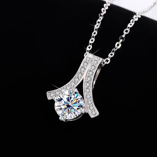 s925Sterling Silver Herringbone Necklace Silver Pendant Moissanite Women's Classic Jewelry Fashion Collarbone In Stock Wholesale
