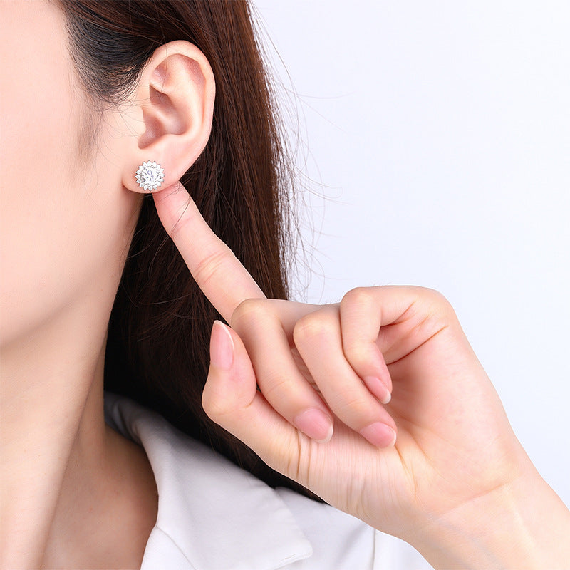 One piece dropshipping S925Pure Stone Sunflower Earrings Unisex Hip Hop Ear Jewelry High-end Jewelry Feel TikTok Wholesale