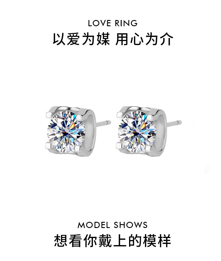 s925Genuine Moissanite Bull Head Earrings1Carat Temperament Simple Moissanite Gift Earrings Live Streaming Source