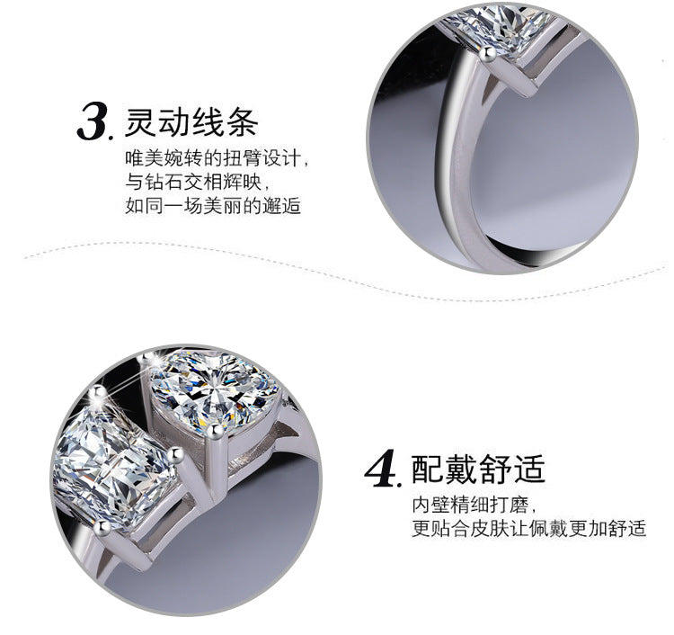 Cross-border European and American Live Streaming925Pure Silver Moissanite Classic1Carat Ring Irregular Moissanite Asymmetric Women's Ring