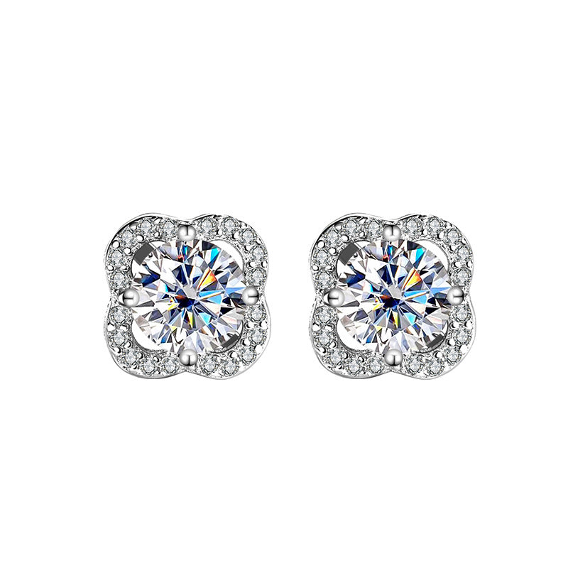 S925Pure Silver Moissanite Four-Leaf Clover Original High-End Earrings Cluster Full Diamond Elegant Simple Women's Earrings Wholesale