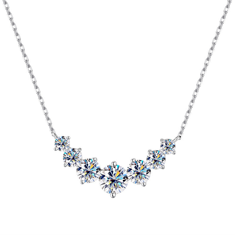S925Pure Silver Smiling Seven Princess Moissanite Necklace High-end Versatile Collarbone Chain Moissanite Pendant Wholesale