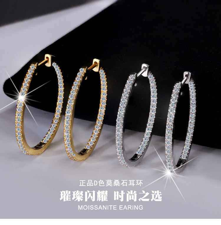 Cross-border European and American Style Large Hoop Earrings S925Sterling Silver Earrings Women's Fashion High-end Moissanite Earrings Factory Wholesale