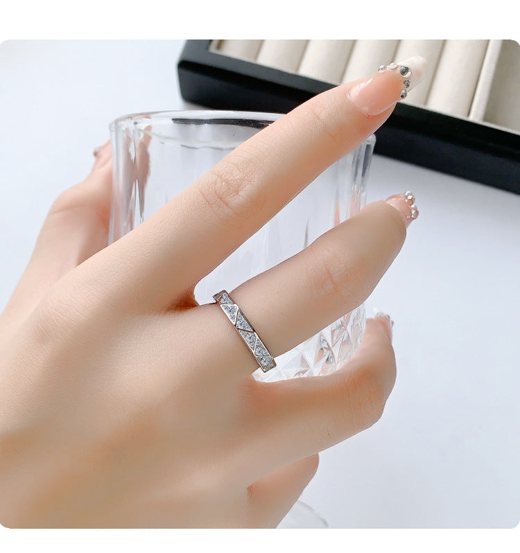 Cross-border hot selling S925Silver and You Companion Couple Rings Moissanite Full Inlay Row Rings Diamond-Shaped Rings Source Factory