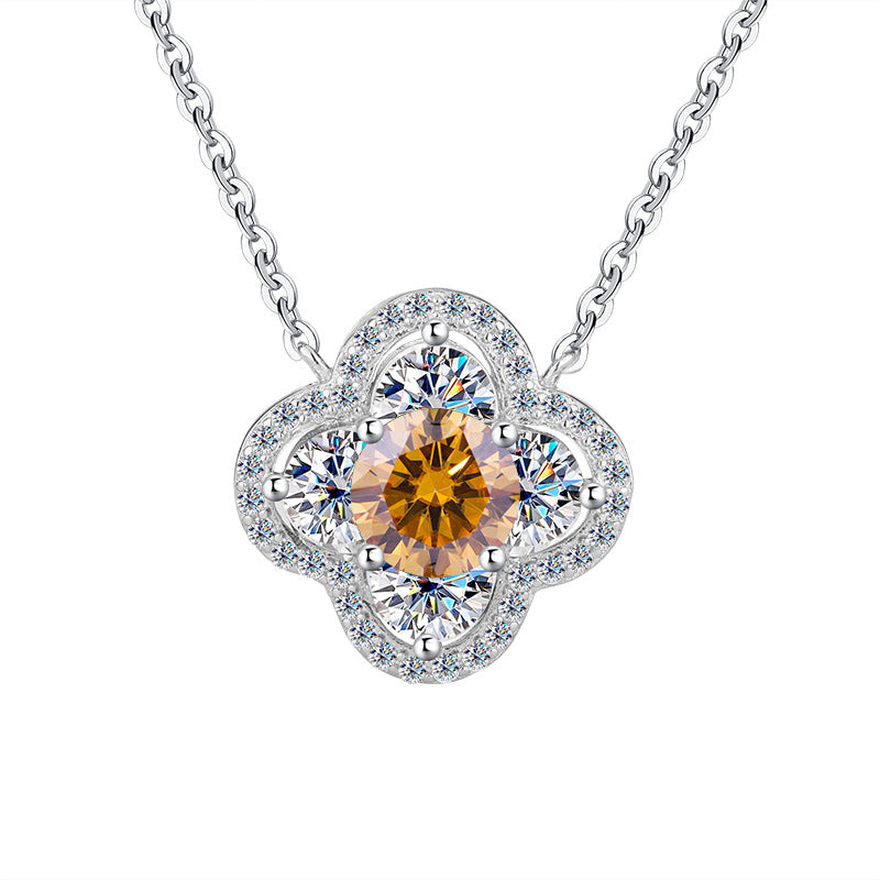 Cross-Border New Products S925Sterling Silver Moissanite Lucky Clover Necklace for Women Moissanite Full Diamond Collarbone Chain Factory Wholesale
