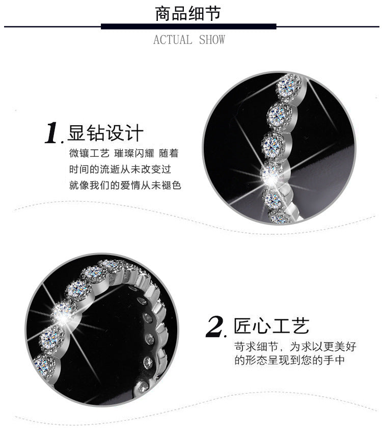 Cross-Border New Products S925Sterling Silver Starry Sky Full Moissanite Full Diamond Ring for Women Korean and Japanese Style Versatile Double Stackable Women's Ring