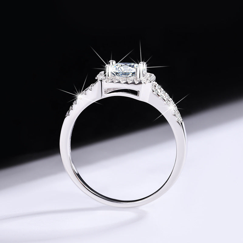 S925Sterling Silver Ring Double Row Square Moissanite Ring Proposal Wedding Women's Diamond Ring Manufacturer Wholesale Genuine Diamond Direct Sale